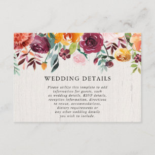 Herbstflorale Wasserfarbe rustikale Hochzeitsdetai Begleitkarte