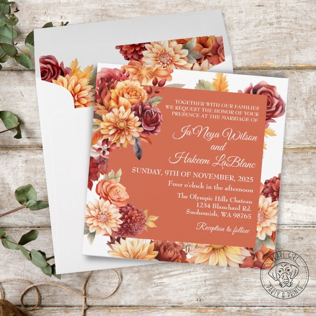 Herbstfloraler Hochzeitsplatz Einladung (Von Creator hochgeladen)