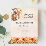 Herbstflorieren orange Vintag Einladungspostkarte<br><div class="desc">Eine Rose Gold,  rot rosa Farbverlauf Hintergrund. Vintage Latern- und Orangenfarben. Personalisieren und fügen Sie einen Namen und Party-Details hinzu.</div>