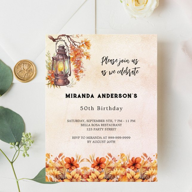 Herbstflorieren orange Vintag Einladungspostkarte (Von Creator hochgeladen)