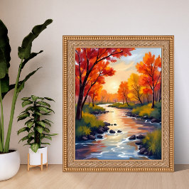Herbstfluss | Herbstlaub Natur Aquarell Poster