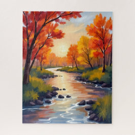 Herbstfluss | Herbstlaub Natur Aquarell Puzzle