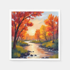 Herbstfluss | Herbstlaub Natur Aquarell Serviette