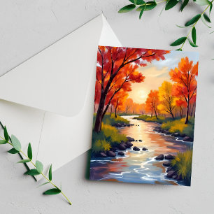 Herbstfluss Herbstlaub Natur Aquarellkarte