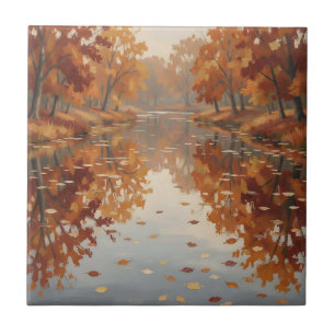 Herbstfluss Reflexion Orange Bäume Fallen Fliese