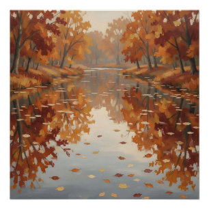 Herbstfluss Reflexion Orange Bäume fallen Poster