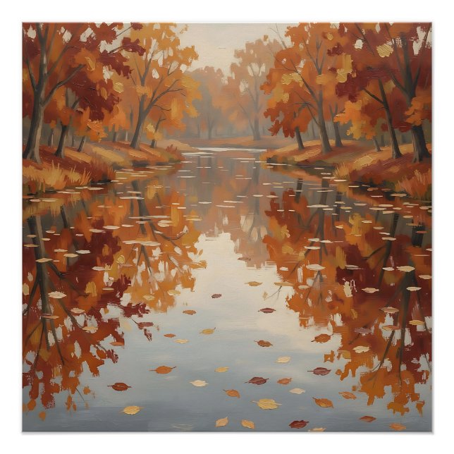 Herbstfluss Reflexion Orange Bäume fallen  Poster (Vorderseite)