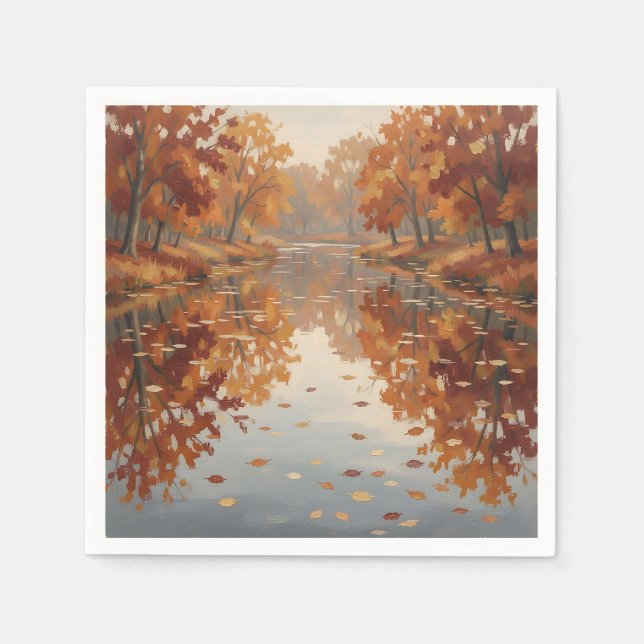 Herbstfluss Reflexion Orange Bäume Fallen  Serviette (Vorderseite)