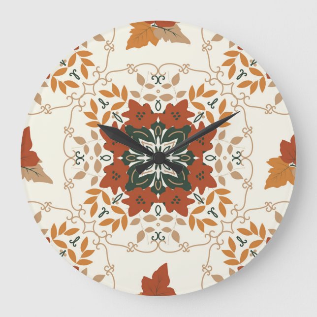 Herbstflüster: Bläsergeometrische Mischung Große Wanduhr (Vorderseite)