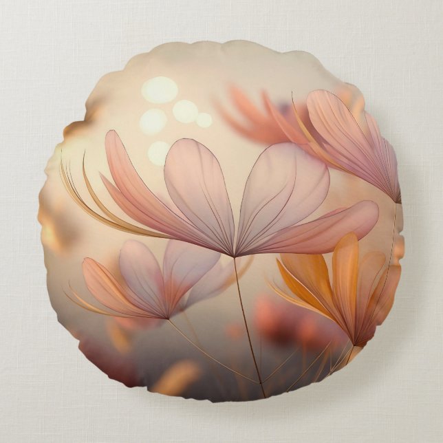 "Herbstflüster: Eine Makrosymphonie von Petalen" Rundes Kissen (Vorderseite)