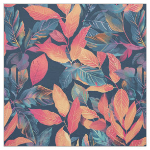 Herbstflüster: Warm getönte Blätter auf Navy Blue Stoff