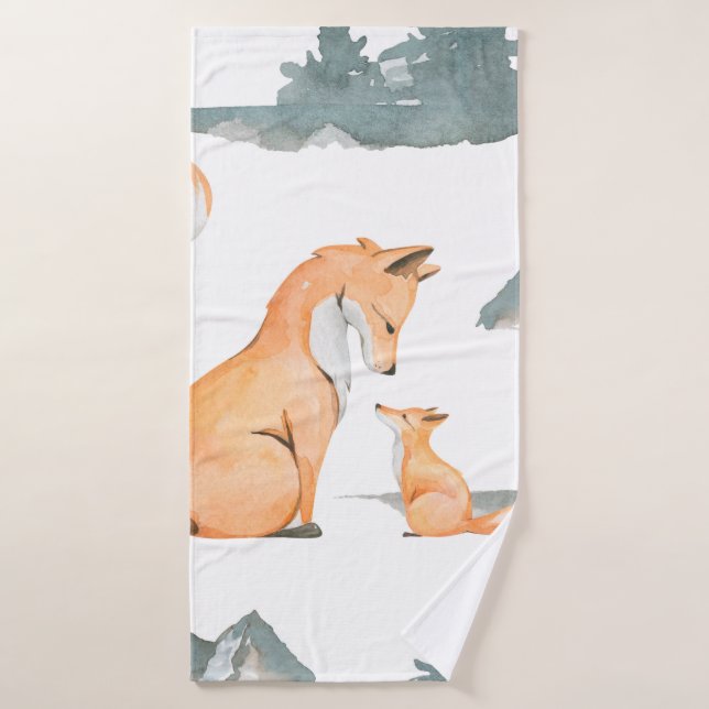 Herbstfox. Handgemalte Aquarelltafel Badehandtuch (Badehandtuch)