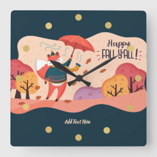HerbstFOX Happy Fall Ya'll Personalisierte DECOR Quadratische Wanduhr
