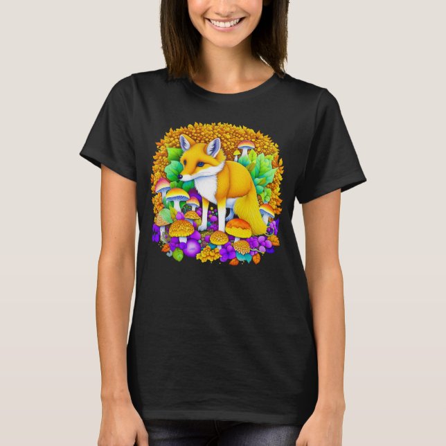 Herbstfox in Pilzen und Herbstlauben T-Shirt (Vorderseite)