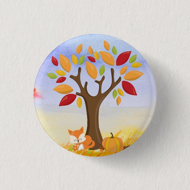 Herbstfox mit Pumpkin Button (Vorderseite)