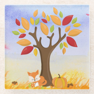 Herbstfox mit Pumpkin Glasuntersetzer