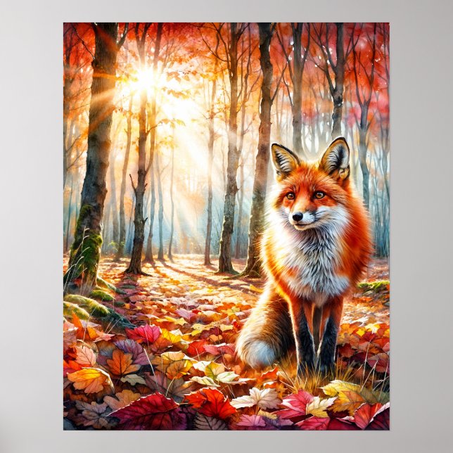 Herbstfox Wasserfarben Kunst Poster (Vorne)