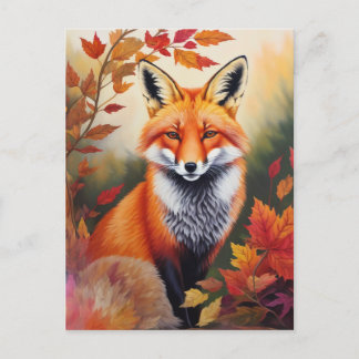 Herbstfoxmalerei Postkarte