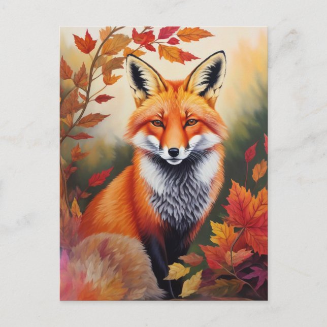 Herbstfoxmalerei Postkarte (Vorderseite)