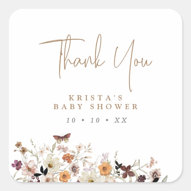 Herbstfrei Blume Baby in Blütendusche Quadratischer Aufkleber (Vorderseite)