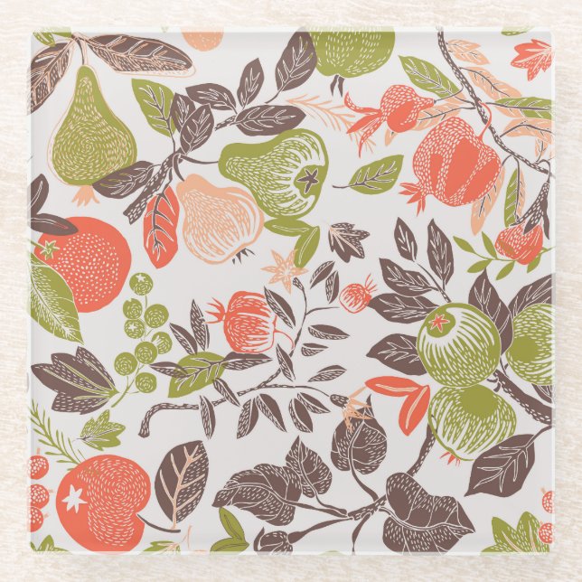 Herbstfrucht dekorative Fliesen Design. Glasuntersetzer (Vorderseite)