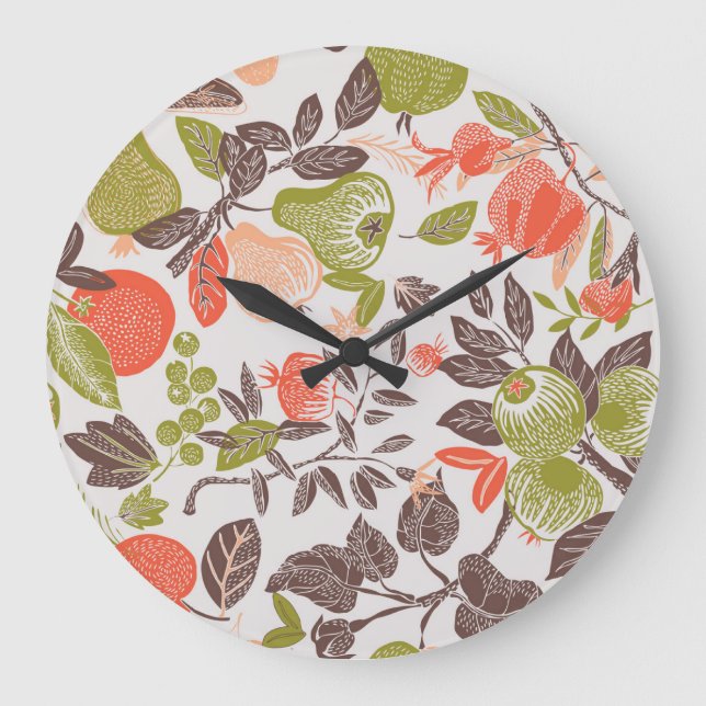 Herbstfrucht dekorative Fliesen Design. Große Wanduhr (Vorderseite)