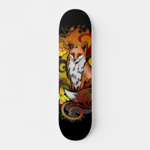 Herbstfuchs auf schwarzem Hintergrund Illustration Skateboard