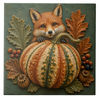 Herbstfuchs und Kürbis-Waldernte Fliese