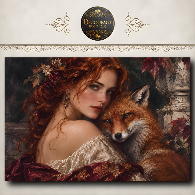 Herbstfuchs und Mädchen-Dekupage Seidenpapier (Autumn Fox and Maiden Decoupage Tissue Paper)
