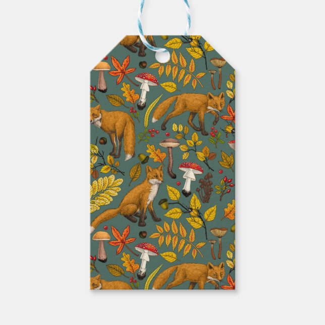 Herbstfüchse auf Kieferngrün Geschenkanhänger (Vorderseite)