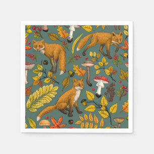 Herbstfüchse auf Kieferngrün Serviette