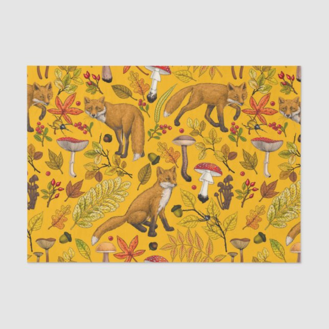Herbstfüchse auf Orange Seidenpapier (Vorderseite)