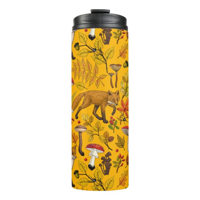 Herbstfüchse auf Orange Thermosbecher (Vorderseite)