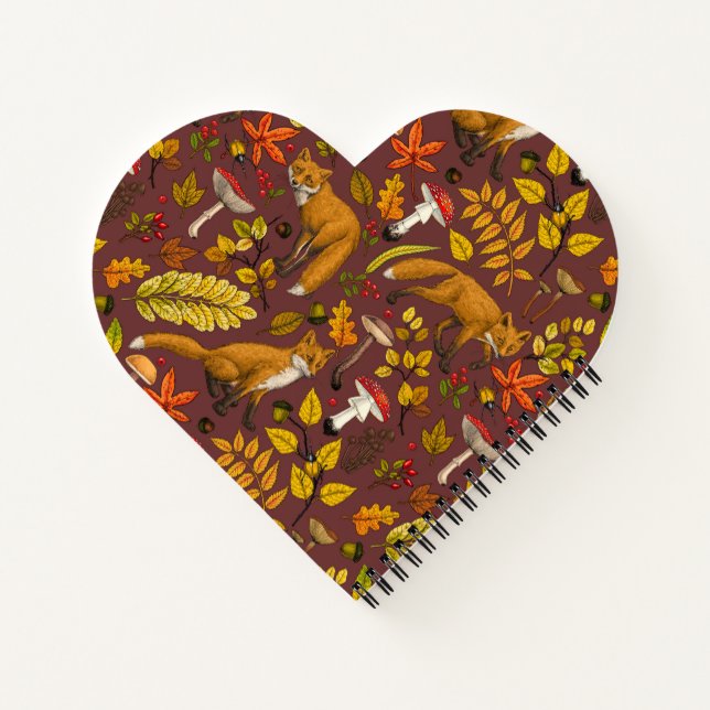 Herbstfüchse auf Schokoladenbraun Notizbuch (Rückseite)