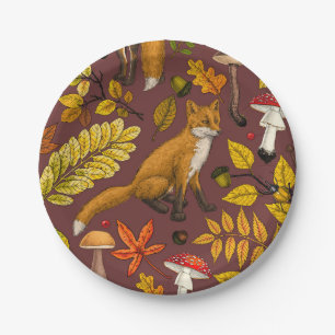 Herbstfüchse auf Schokoladenbraun Pappteller