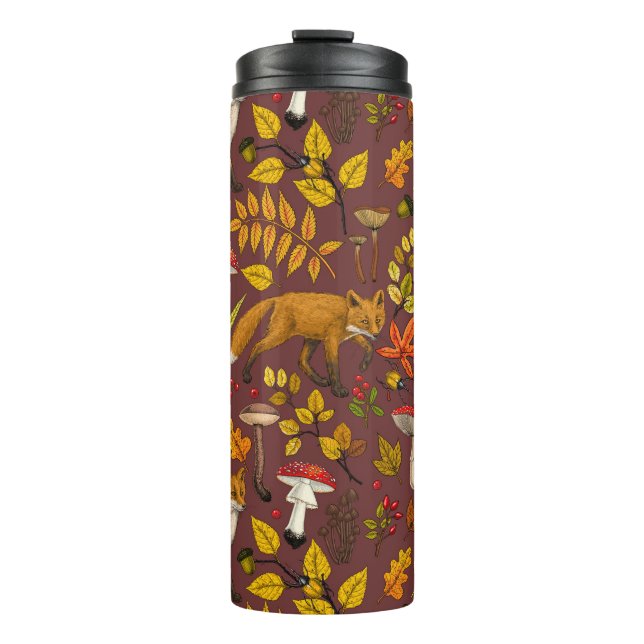 Herbstfüchse auf Schokoladenbraun Thermosbecher (Vorderseite)