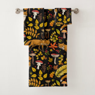 Herbstfüchse auf schwarz badhandtuch set