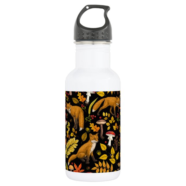 Herbstfüchse auf schwarz edelstahlflasche (Vorderseite)