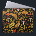 Herbstfüchse auf schwarz laptopschutzhülle<br><div class="desc">Handbemalte Herbstwaldfauna und -flora - Füchse,  Blätter,  Pilze und Beeren</div>