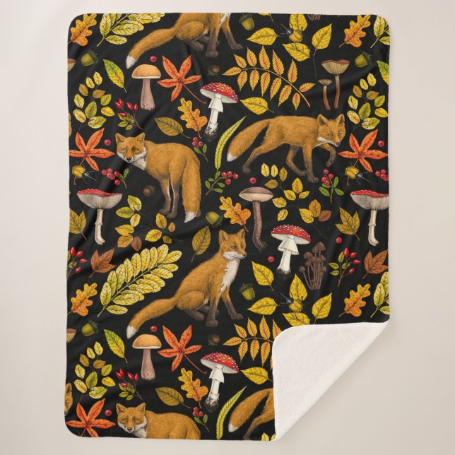 Herbstfüchse auf schwarz sherpadecke (Vorderseite)