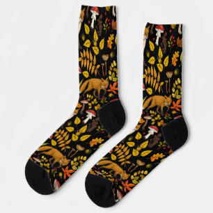Herbstfüchse auf schwarz socken