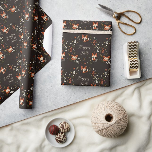 Herbstfüchse mit anpassbarem Text  Geschenkpapier (Handwerk)