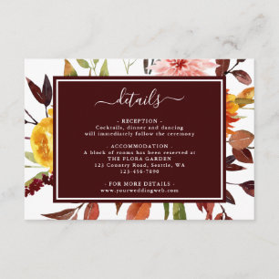 Herbstgarten Burgund Wasserfarbe Hochzeitsdetails Begleitkarte