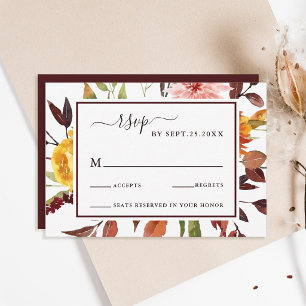 Herbstgarten Burgund Wasserfarbenhochzeit RSVP Karte