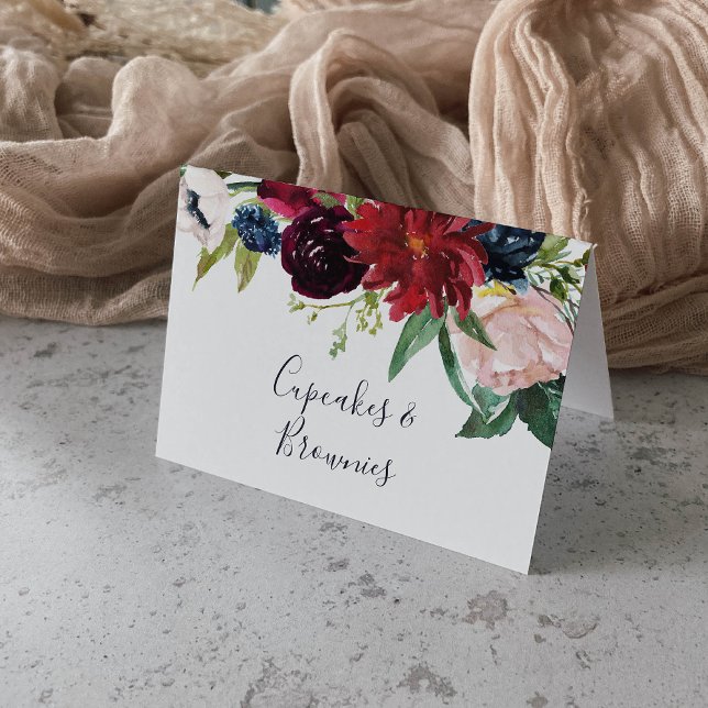 Herbstgarten | Burgundy Buffet Food Labels Tischnummer (Von Creator hochgeladen)