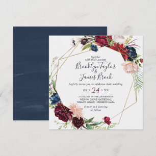 Herbstgarten Burgundy Geometric Square Wedding Einladung
