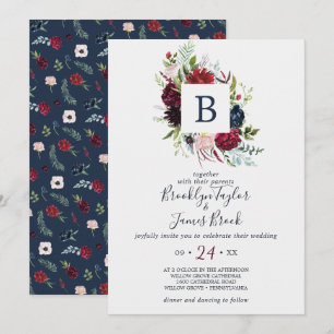 Herbstgarten Burgundy Monogram Wedding Einladung