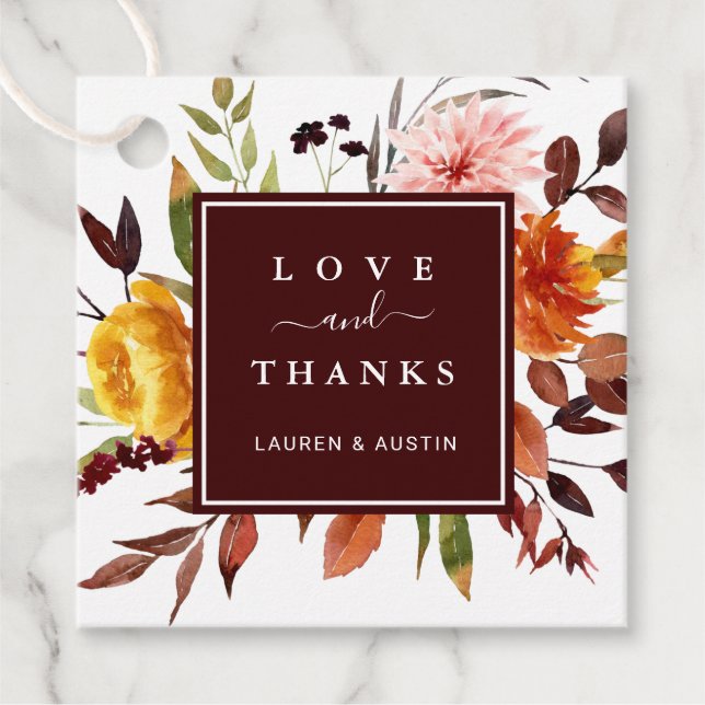 Herbstgarten Burgundy Wedding Vielen Dank Geschenkanhänger (Vorderseite)