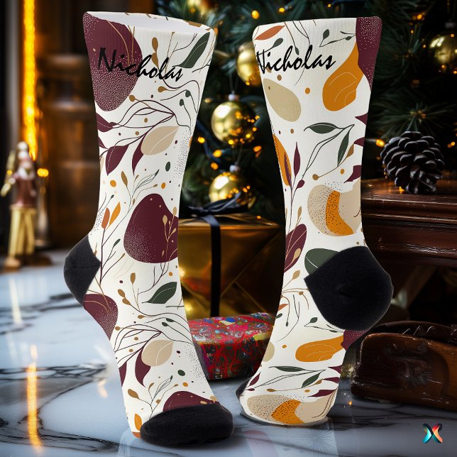 Herbstgarten in Creme, Burgund und Senf Socken (Von Creator hochgeladen)