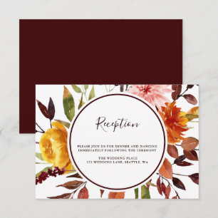 Herbstgarten Marsala Aquarell Hochzeitsempfang Begleitkarte